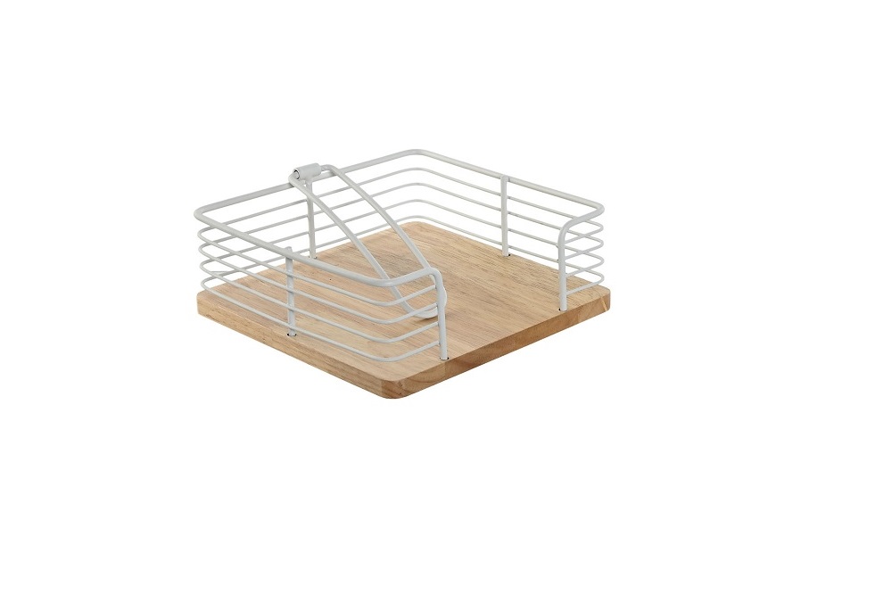 SERVILLETERO METAL RUBBERWOOD 18X18X7cm BLANCO